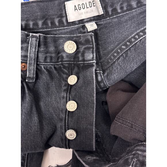 AGOLDE Jeans 26 Womens 90s Crop Charcoal Black Ripped Button Fly Denim - Picture 8 of 8